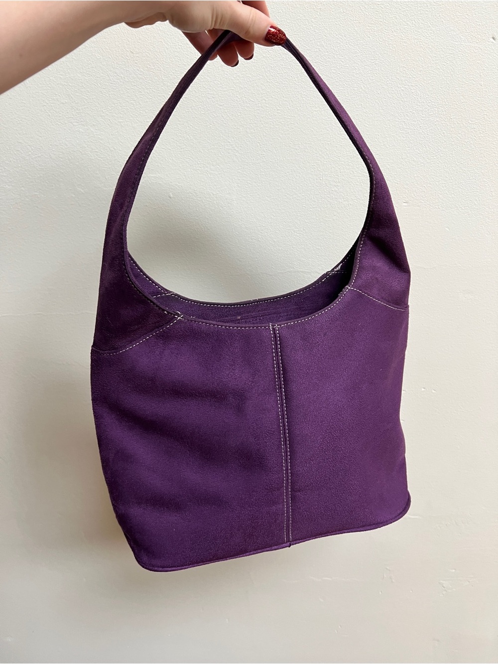Purple faux Suede Shoulder Bag - Elegant Everyday Hobo - Picture 2 of 8